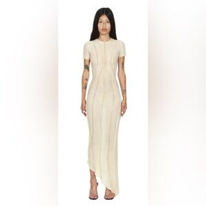 Sami Miro Vintage Asymmetric Short Sleeve Maxi Dress in Ivory Mesh
